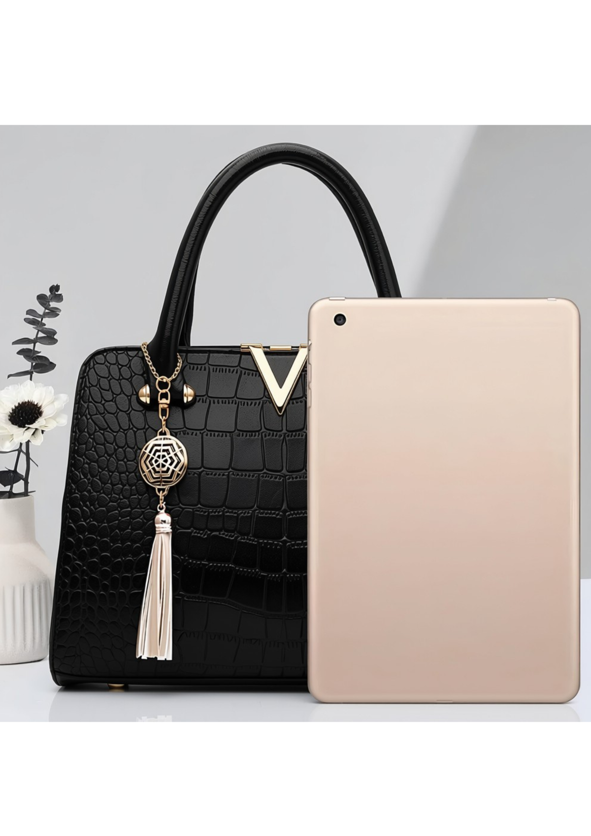 Crocodile Pattern Top Handle Handbag
