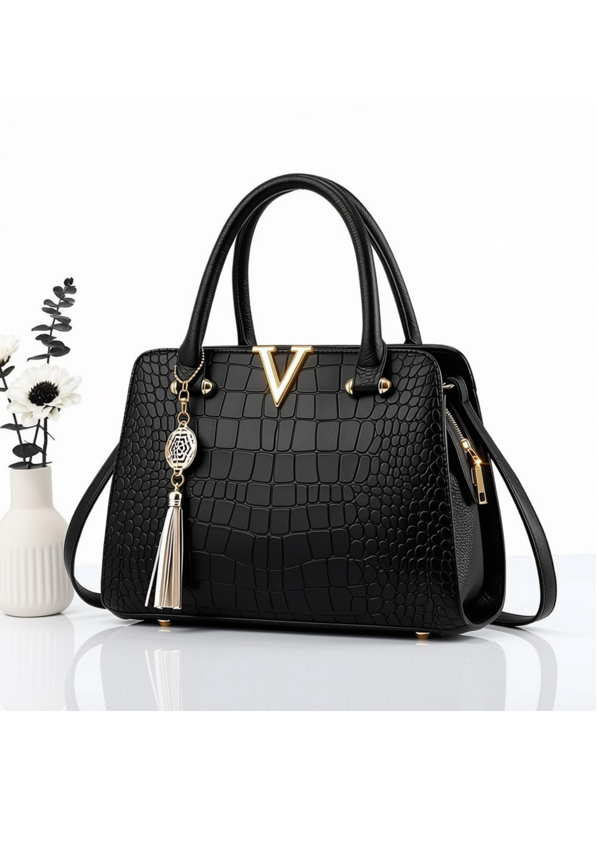 Crocodile Pattern Top Handle Handbag