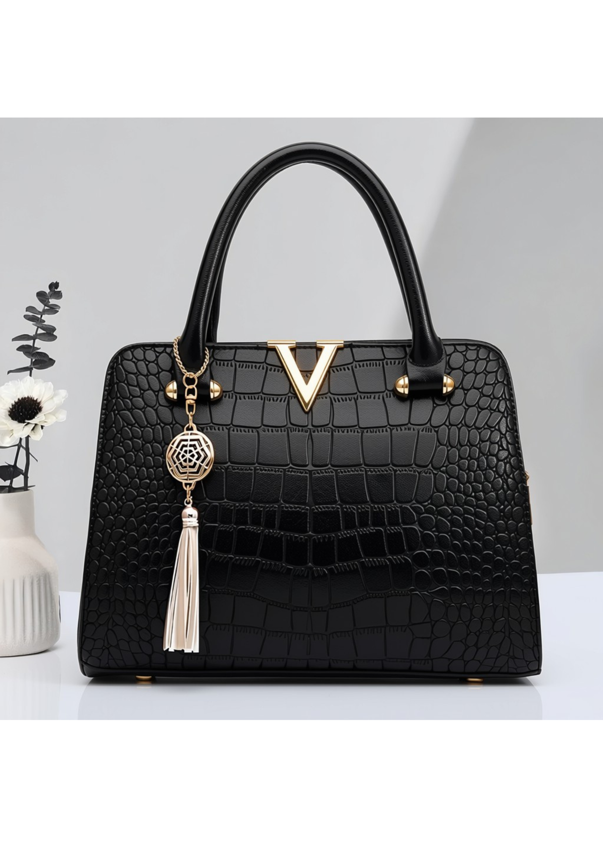 Crocodile Pattern Top Handle Handbag