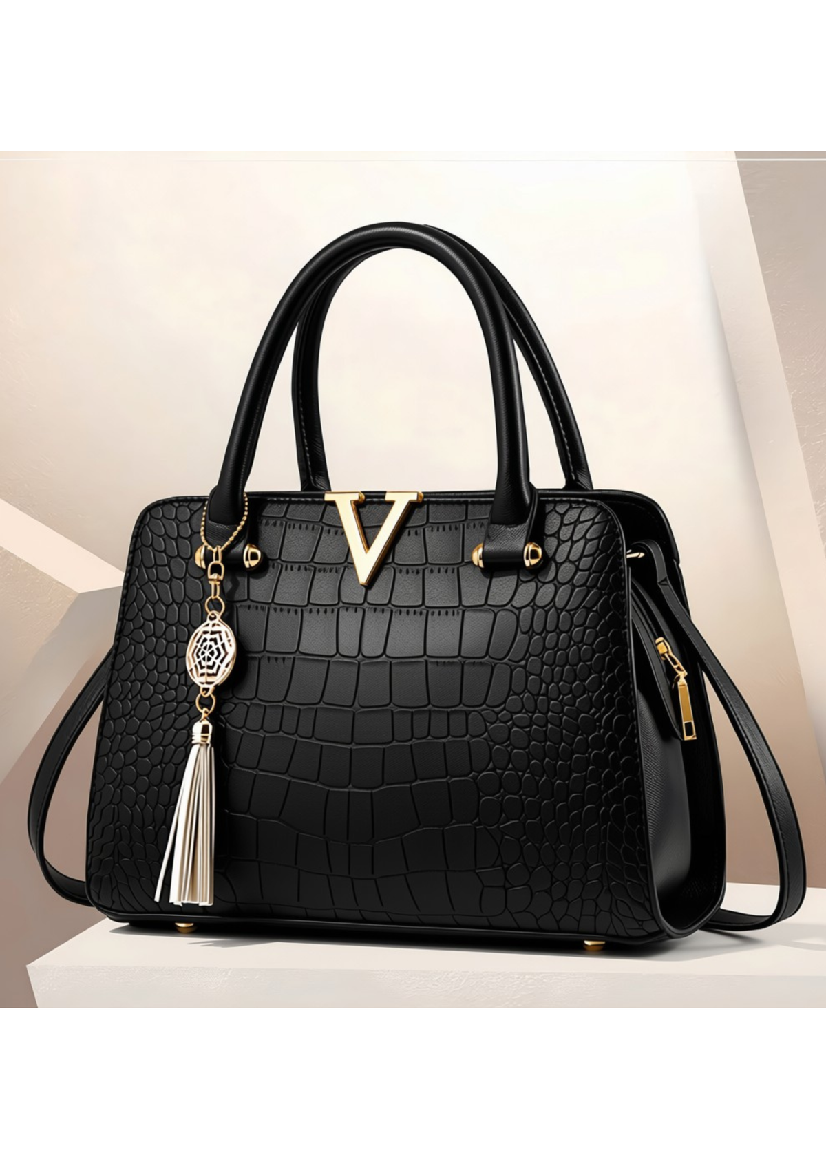 Crocodile Pattern Top Handle Handbag